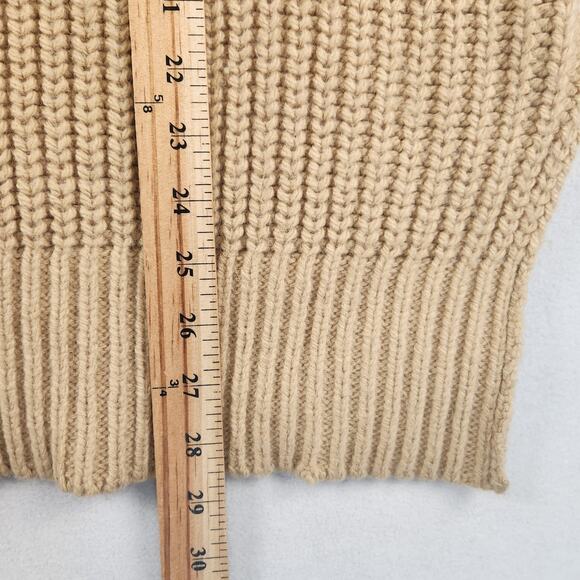 ZARA Sweater Vest Women M Tan Turtleneck Sleeveless Chunky Knit Oversized - Picture 8 of 12